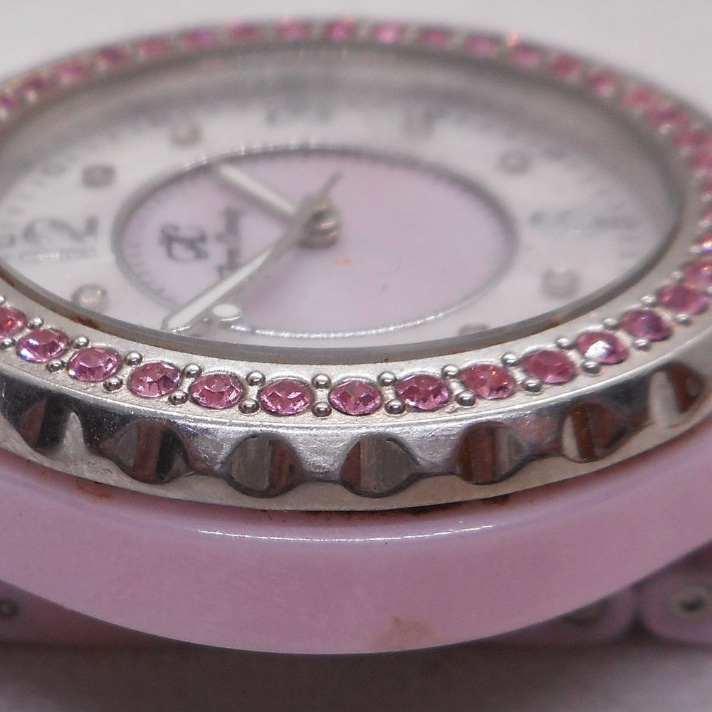 ARM CANDY Pink Ceramic Band Rhinestone Bezel Quartz Watch! - Picture 2 of 3